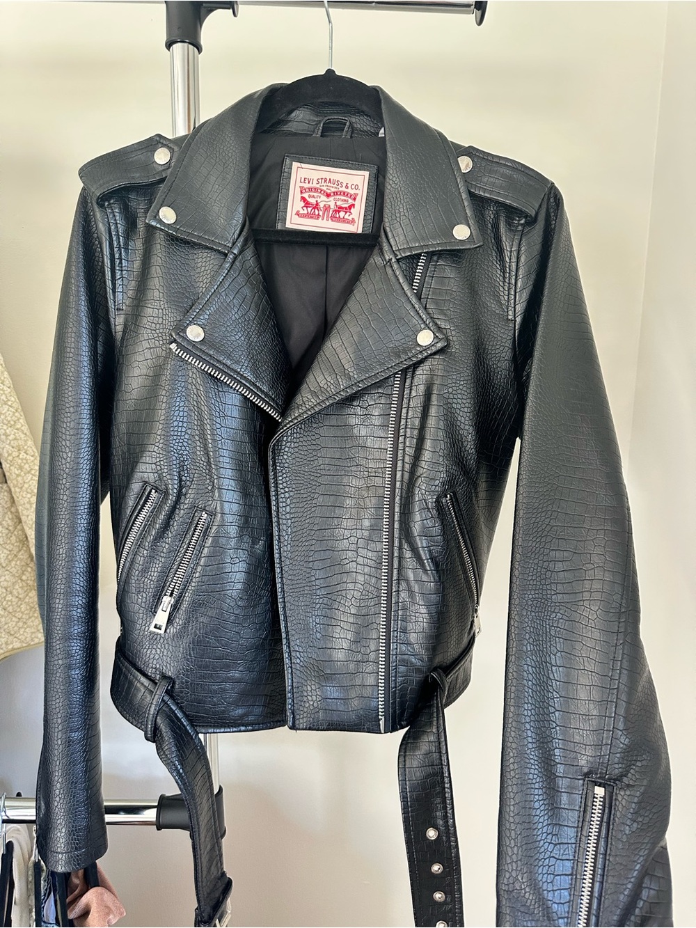 Levi's Black Croc-Embossed Moto-Style Leather Jacket